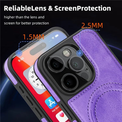 For iPhone 16 Pro Max Magnetic Case Leather Kickstand Phone Cover Compatible with MagSafe