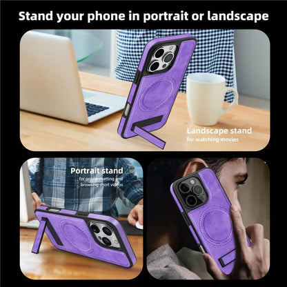 For iPhone 16 Pro Max Magnetic Case Leather Kickstand Phone Cover Compatible with MagSafe