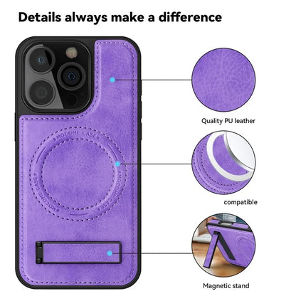 For iPhone 16 Pro Max Magnetic Case Leather Kickstand Phone Cover Compatible with MagSafe