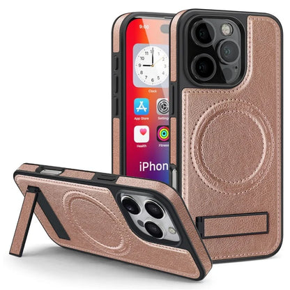 For iPhone 16 Pro Max Magnetic Case Leather Kickstand Phone Cover Compatible with MagSafe