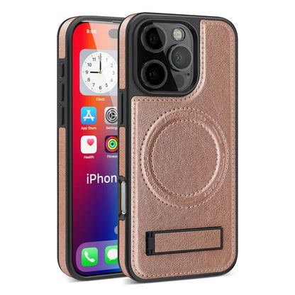 For iPhone 16 Pro Max Magnetic Case Leather Kickstand Phone Cover Compatible with MagSafe