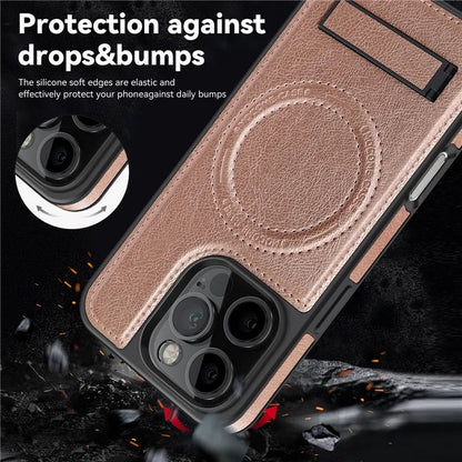 For iPhone 16 Pro Max Magnetic Case Leather Kickstand Phone Cover Compatible with MagSafe