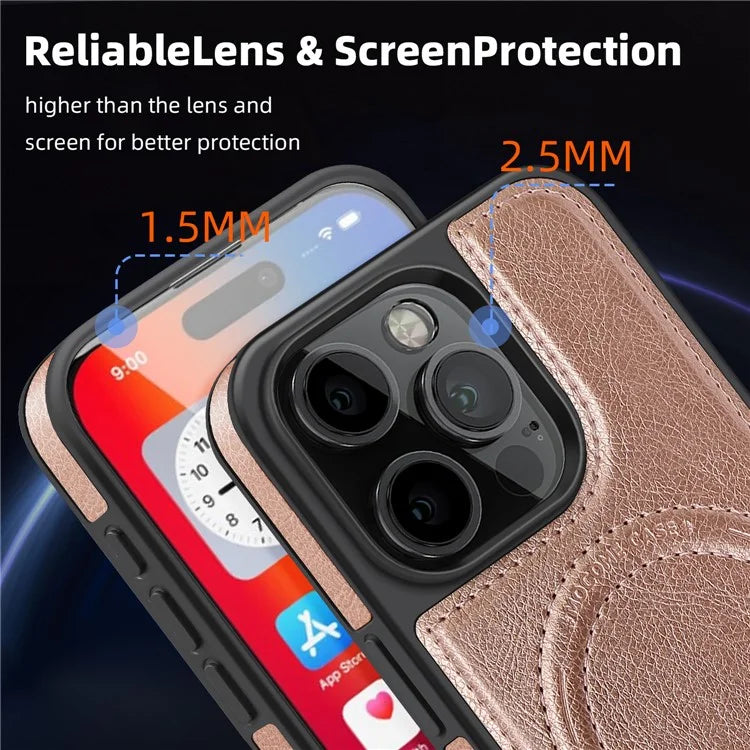 For iPhone 16 Pro Max Magnetic Case Leather Kickstand Phone Cover Compatible with MagSafe