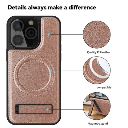 For iPhone 16 Pro Max Magnetic Case Leather Kickstand Phone Cover Compatible with MagSafe