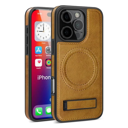 For iPhone 16 Pro Max Magnetic Case Leather Kickstand Phone Cover Compatible with MagSafe