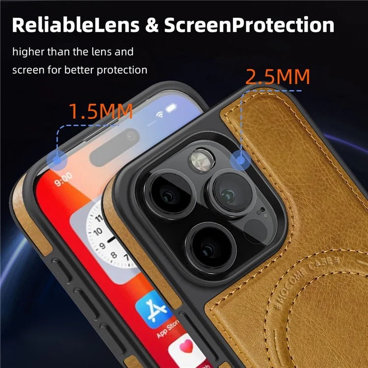 For iPhone 16 Pro Max Magnetic Case Leather Kickstand Phone Cover Compatible with MagSafe