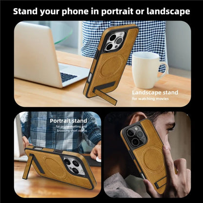 For iPhone 16 Pro Max Magnetic Case Leather Kickstand Phone Cover Compatible with MagSafe