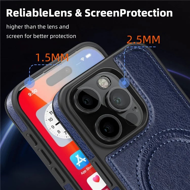 For iPhone 16 Pro Max Magnetic Case Leather Kickstand Phone Cover Compatible with MagSafe