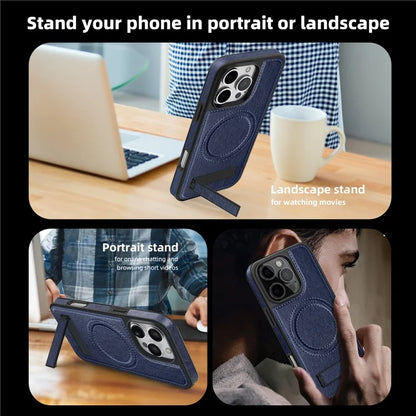 For iPhone 16 Pro Max Magnetic Case Leather Kickstand Phone Cover Compatible with MagSafe
