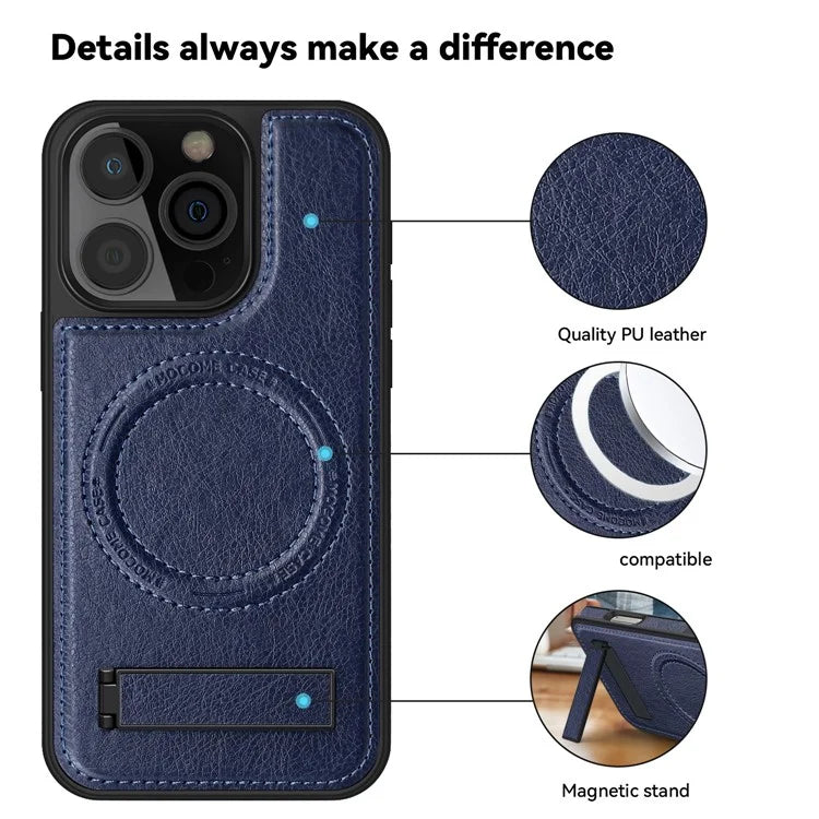 For iPhone 16 Pro Max Magnetic Case Leather Kickstand Phone Cover Compatible with MagSafe