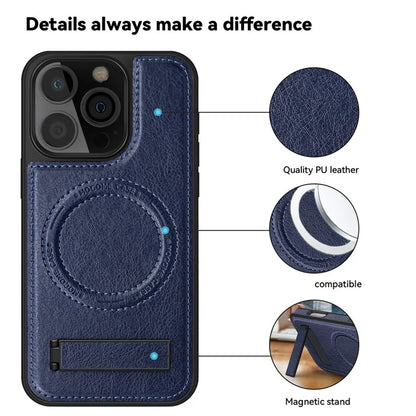 For iPhone 16 Pro Max Magnetic Case Leather Kickstand Phone Cover Compatible with MagSafe
