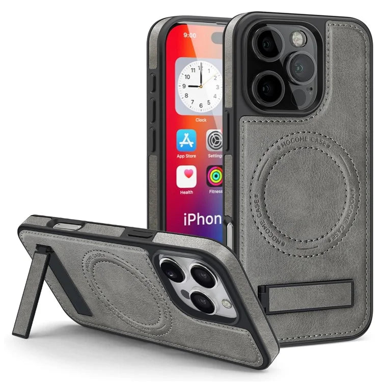 For iPhone 16 Pro Max Magnetic Case Leather Kickstand Phone Cover Compatible with MagSafe