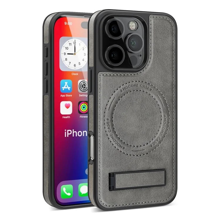 For iPhone 16 Pro Max Magnetic Case Leather Kickstand Phone Cover Compatible with MagSafe