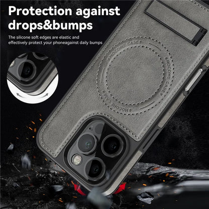 For iPhone 16 Pro Max Magnetic Case Leather Kickstand Phone Cover Compatible with MagSafe