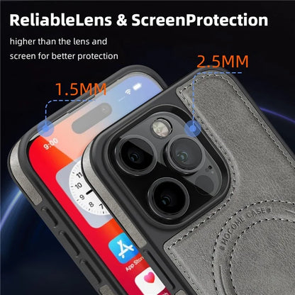 For iPhone 16 Pro Max Magnetic Case Leather Kickstand Phone Cover Compatible with MagSafe