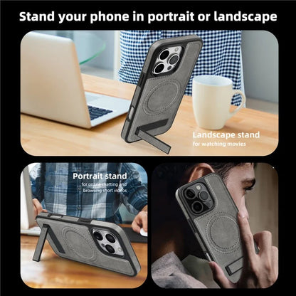 For iPhone 16 Pro Max Magnetic Case Leather Kickstand Phone Cover Compatible with MagSafe
