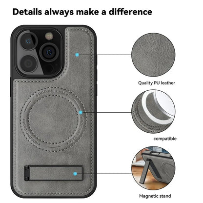 For iPhone 16 Pro Max Magnetic Case Leather Kickstand Phone Cover Compatible with MagSafe
