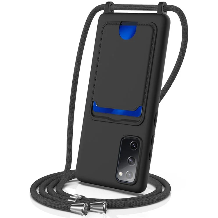 For Samsung Galaxy S20 FE Case Liquid Silicone Card Holder Phone Back Cover with Lanyard