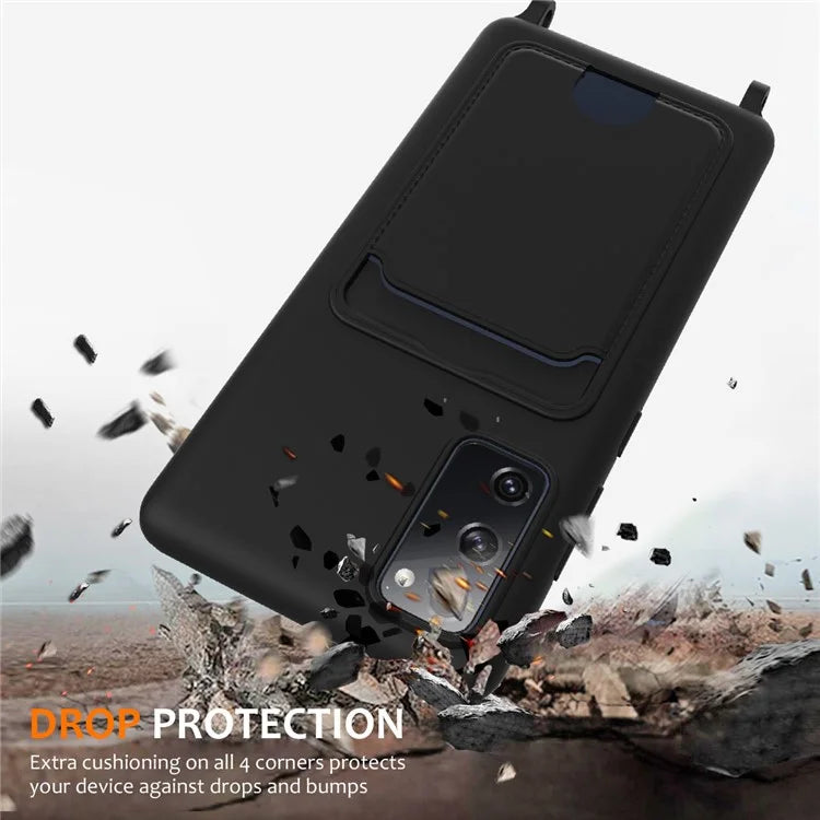 For Samsung Galaxy S20 FE Case Liquid Silicone Card Holder Phone Back Cover with Lanyard