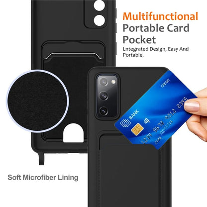 For Samsung Galaxy S20 FE Case Liquid Silicone Card Holder Phone Back Cover with Lanyard