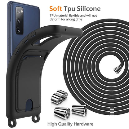 For Samsung Galaxy S20 FE Case Liquid Silicone Card Holder Phone Back Cover with Lanyard