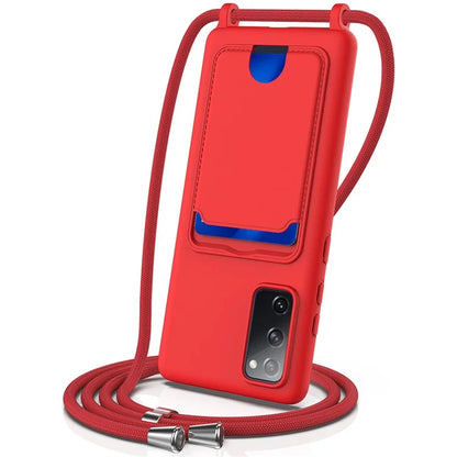 For Samsung Galaxy S20 FE Case Liquid Silicone Card Holder Phone Back Cover with Lanyard
