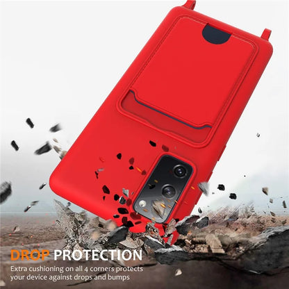 For Samsung Galaxy S20 FE Case Liquid Silicone Card Holder Phone Back Cover with Lanyard