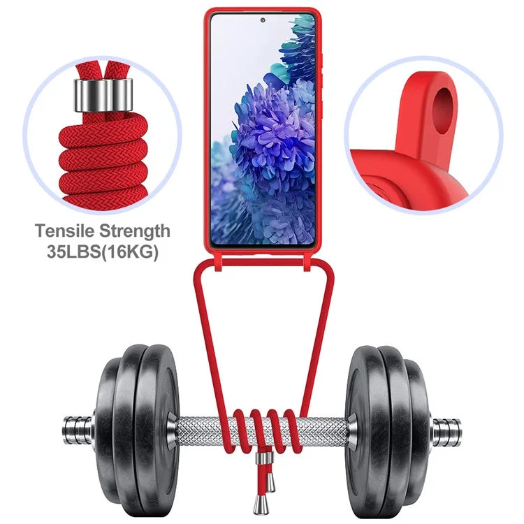 For Samsung Galaxy S20 FE Case Liquid Silicone Card Holder Phone Back Cover with Lanyard