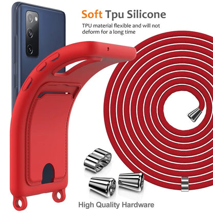 For Samsung Galaxy S20 FE Case Liquid Silicone Card Holder Phone Back Cover with Lanyard