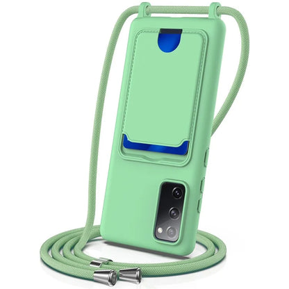 For Samsung Galaxy S20 FE Case Liquid Silicone Card Holder Phone Back Cover with Lanyard