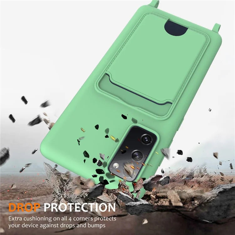For Samsung Galaxy S20 FE Case Liquid Silicone Card Holder Phone Back Cover with Lanyard
