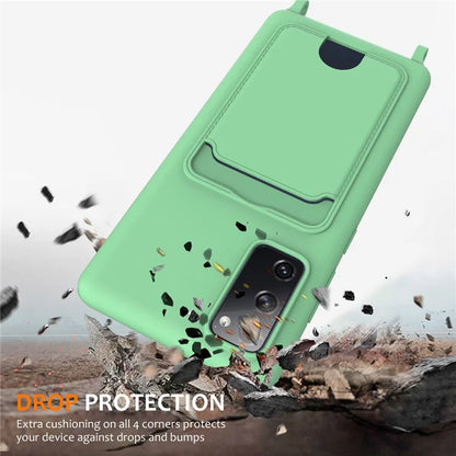 For Samsung Galaxy S20 FE Case Liquid Silicone Card Holder Phone Back Cover with Lanyard