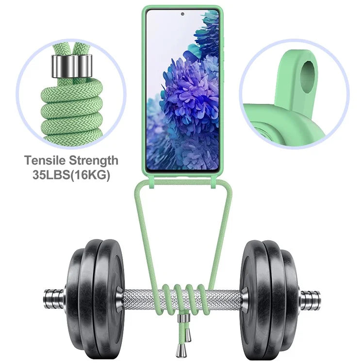 For Samsung Galaxy S20 FE Case Liquid Silicone Card Holder Phone Back Cover with Lanyard