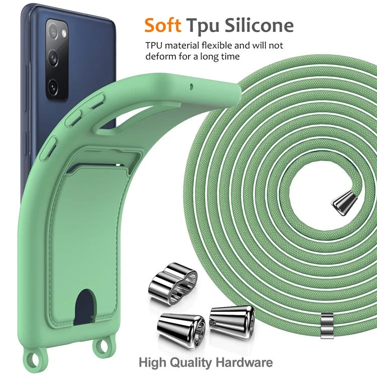 For Samsung Galaxy S20 FE Case Liquid Silicone Card Holder Phone Back Cover with Lanyard