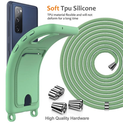 For Samsung Galaxy S20 FE Case Liquid Silicone Card Holder Phone Back Cover with Lanyard