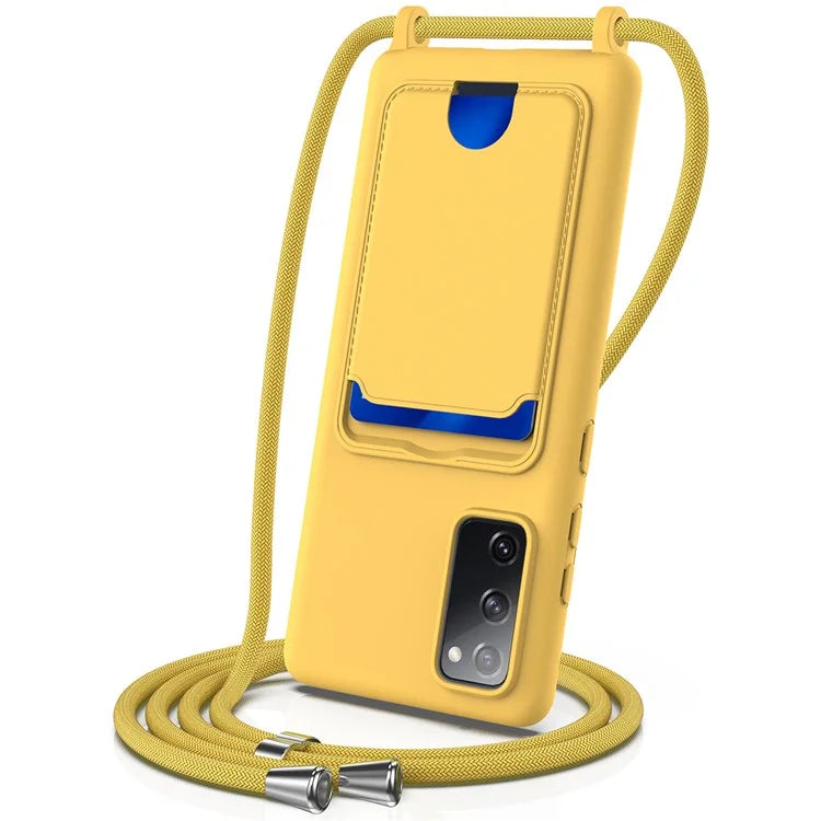 For Samsung Galaxy S20 FE Case Liquid Silicone Card Holder Phone Back Cover with Lanyard