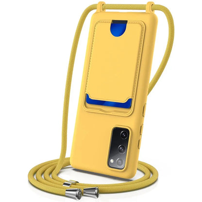 For Samsung Galaxy S20 FE Case Liquid Silicone Card Holder Phone Back Cover with Lanyard