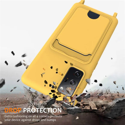 For Samsung Galaxy S20 FE Case Liquid Silicone Card Holder Phone Back Cover with Lanyard