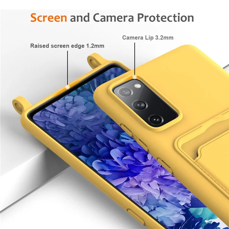For Samsung Galaxy S20 FE Case Liquid Silicone Card Holder Phone Back Cover with Lanyard