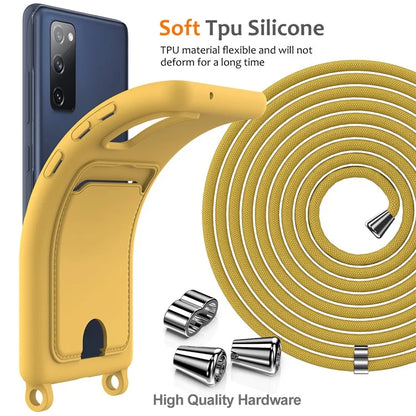 For Samsung Galaxy S20 FE Case Liquid Silicone Card Holder Phone Back Cover with Lanyard