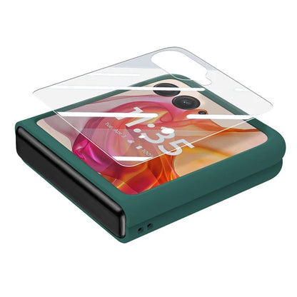 For Motorola Razr 50 Ultra 5G Case Ring Kickstand PC Phone Cover with Tempered Glass Rear Screen Film