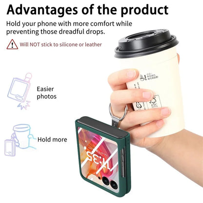 For Motorola Razr 50 Ultra 5G Case Ring Kickstand PC Phone Cover with Tempered Glass Rear Screen Film