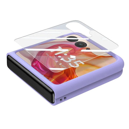 For Motorola Razr 50 Ultra 5G Case Ring Kickstand PC Phone Cover with Tempered Glass Rear Screen Film
