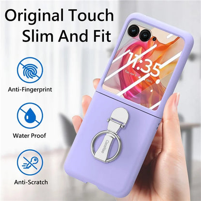 For Motorola Razr 50 Ultra 5G Case Ring Kickstand PC Phone Cover with Tempered Glass Rear Screen Film