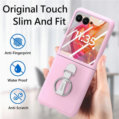 For Motorola Razr 50 Ultra 5G Case Ring Kickstand PC Phone Cover with Tempered Glass Rear Screen Film