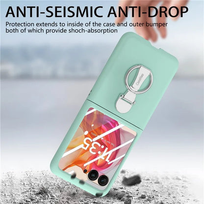 For Motorola Razr 50 Ultra 5G Case Ring Kickstand PC Phone Cover with Tempered Glass Rear Screen Film