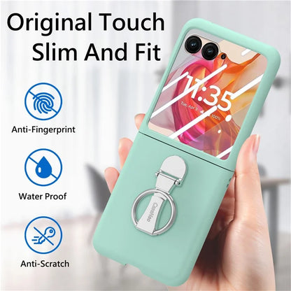For Motorola Razr 50 Ultra 5G Case Ring Kickstand PC Phone Cover with Tempered Glass Rear Screen Film