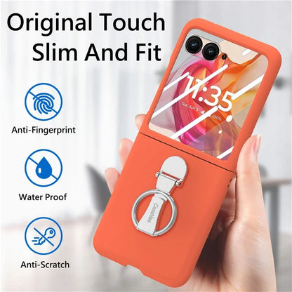 For Motorola Razr 50 Ultra 5G Case Ring Kickstand PC Phone Cover with Tempered Glass Rear Screen Film