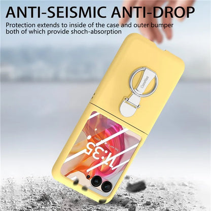 For Motorola Razr 50 Ultra 5G Case Ring Kickstand PC Phone Cover with Tempered Glass Rear Screen Film