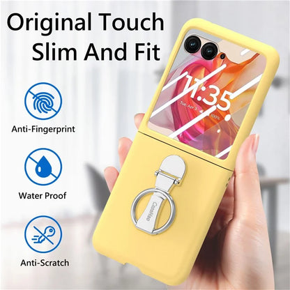 For Motorola Razr 50 Ultra 5G Case Ring Kickstand PC Phone Cover with Tempered Glass Rear Screen Film